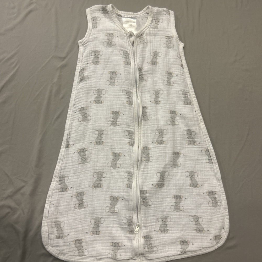 Aden‎ + Anais Muslin Cotton Sleep Sack Medium 6-12 Months White Gray Elephants